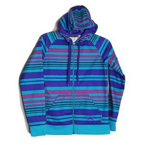 Under Armour Women's Zip Up Hoodie Size XS Fleece Lined Blue Pink Purple Stripes